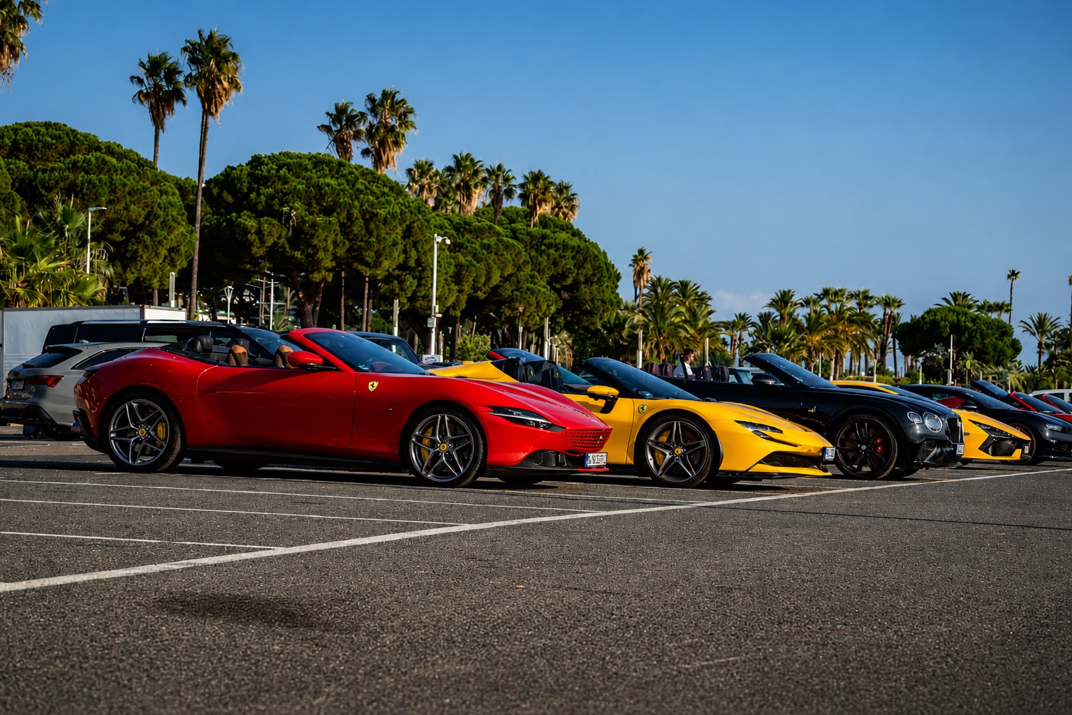 Supercars lined up on the French Riviera